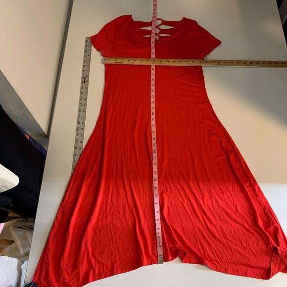 Chicos Tee Dress Womens 0 Red Essential Short Sleeves Lace Up Back Jersey Midi - Picture 6 of 13